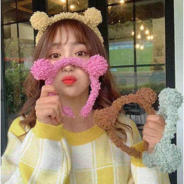 Bando Kartakter Telinga Beruang Bear bulu korea kekinian Bandana bando handuk Aksesoris Rambut