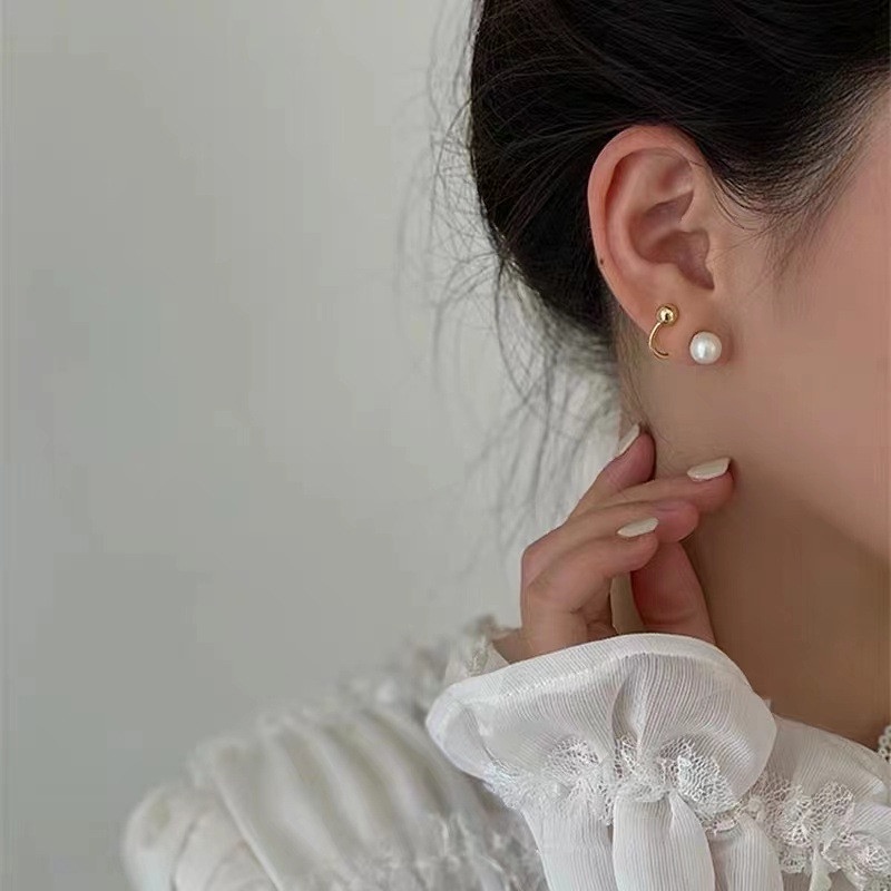 [ACKER] Hypoallergenic S925 Jarum Dua Cara Memakai Telinga Jaket Anting Mutiara untuk Wanita Perak 925 Korea Anting Hadiah