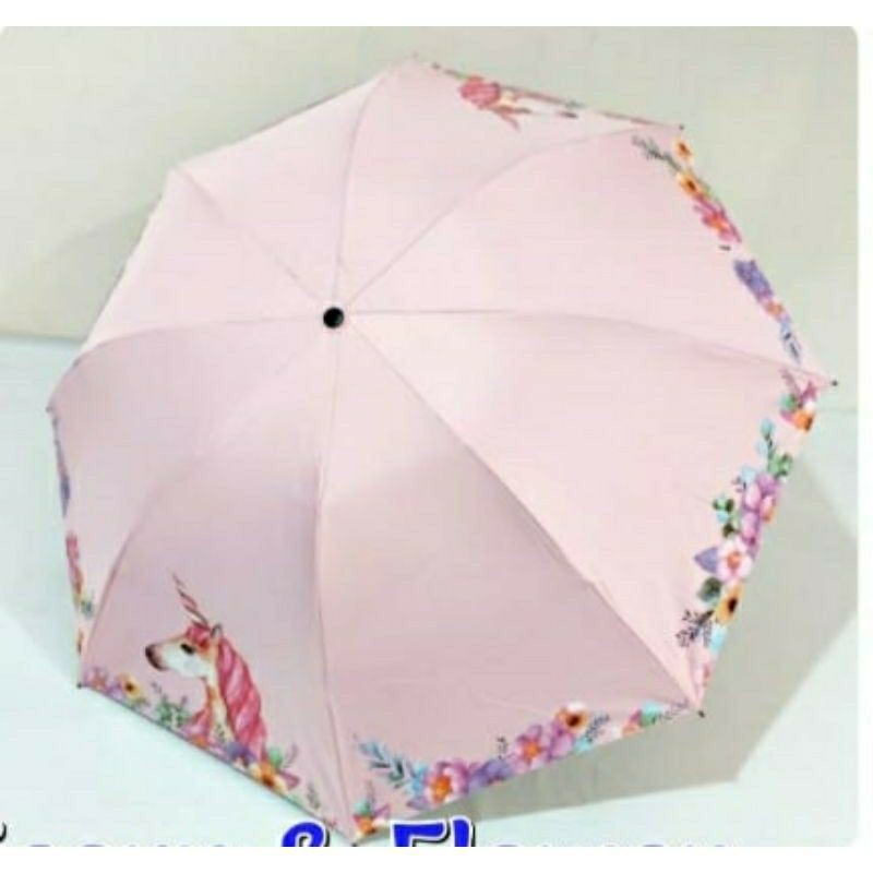 SLD NF-429 UNICORN &amp; FLOWER PAYUNG LIPAT PRAKTIS KOKOH KUAT ANTI UV