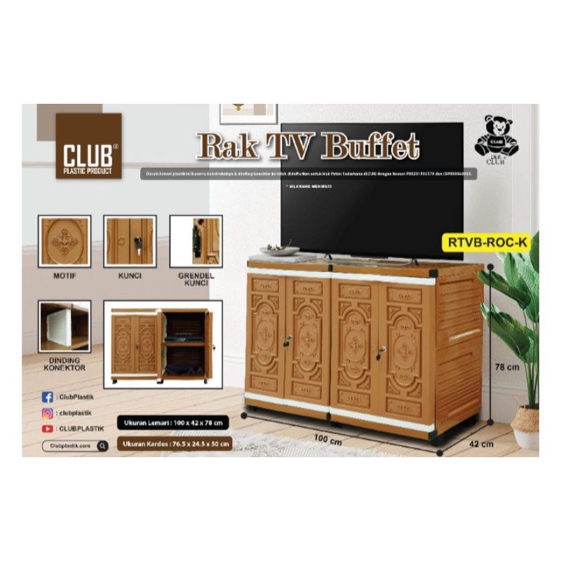 CLUB Rak Buffet Tanpa Kaca/ Lemari Rak Meja Tv  Pajangan Plastik Kunci