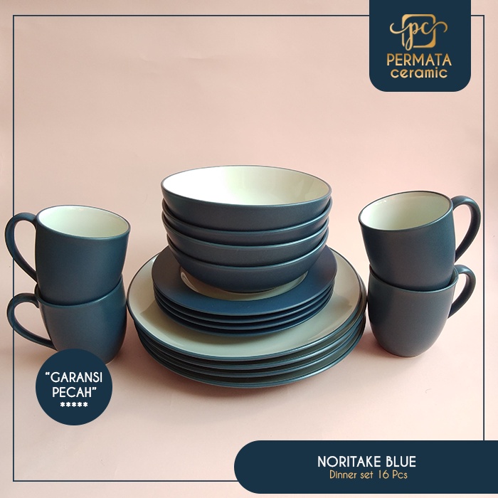 Piring Makan Dinner set Keramik motif Noritake Blue 16Pcs