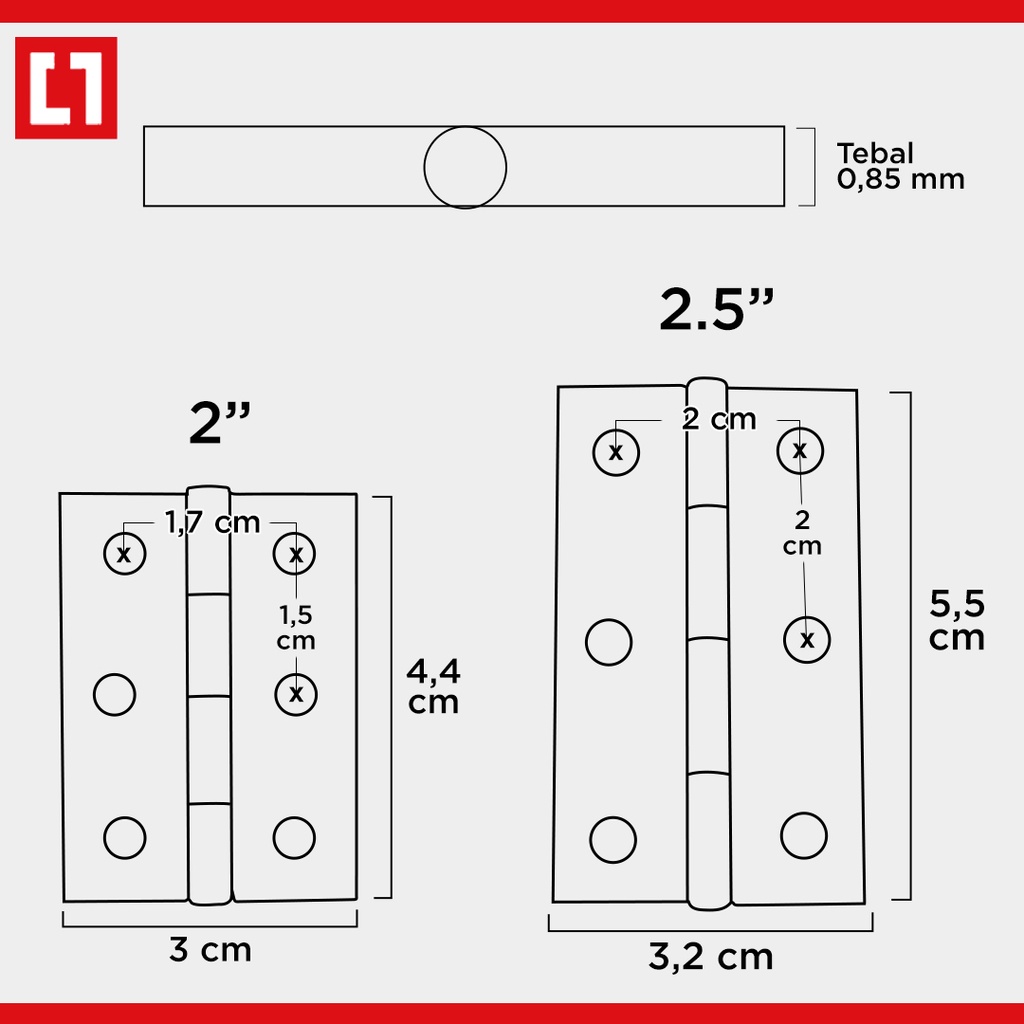 Engsel Mini Tipis Kecil Lemari Pintu Stainless - 2&quot;/2.5&quot; - Weldom