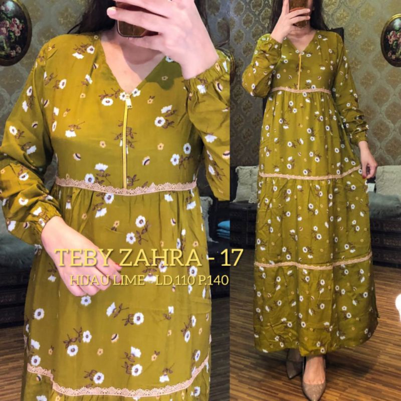 TEBY DASTER ARAB ZAHRA FLOWER RAINBOW SERIES RAYON VISCOSE ALL SIZE ORI-HIJAU LIME 017