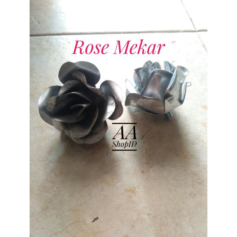 ornamen pagar besi Bunga Mawar Mekar plat