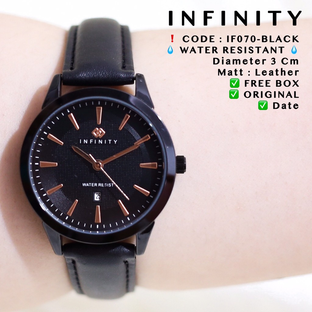 Jam tangan kulit INFINITY ORIGINAL tali kulit leather wanita pria tanggal aktif FREE BOX IF090 IF091