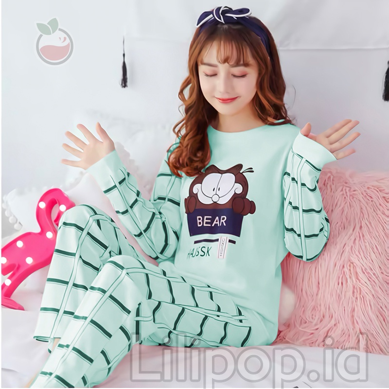 Lilipop.id  Baju Tidur Wanita Garfield Celana Panjang PP Allsize Lengan Panjang Baby Doll Bahan Kaos Dewasa