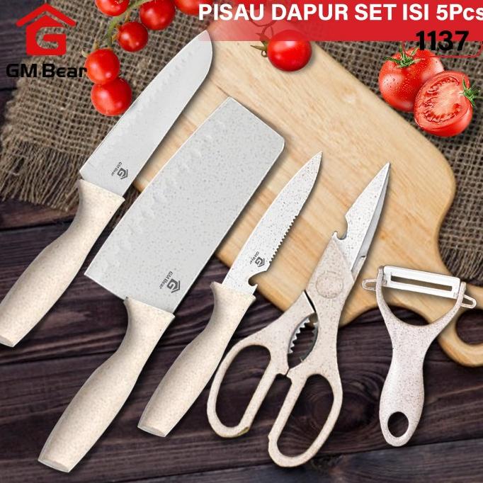 

PROMO GM Bear Pisau Set Stainlees Tebal 5 pcs White 1137 - Pisau Set Dapur MURAH