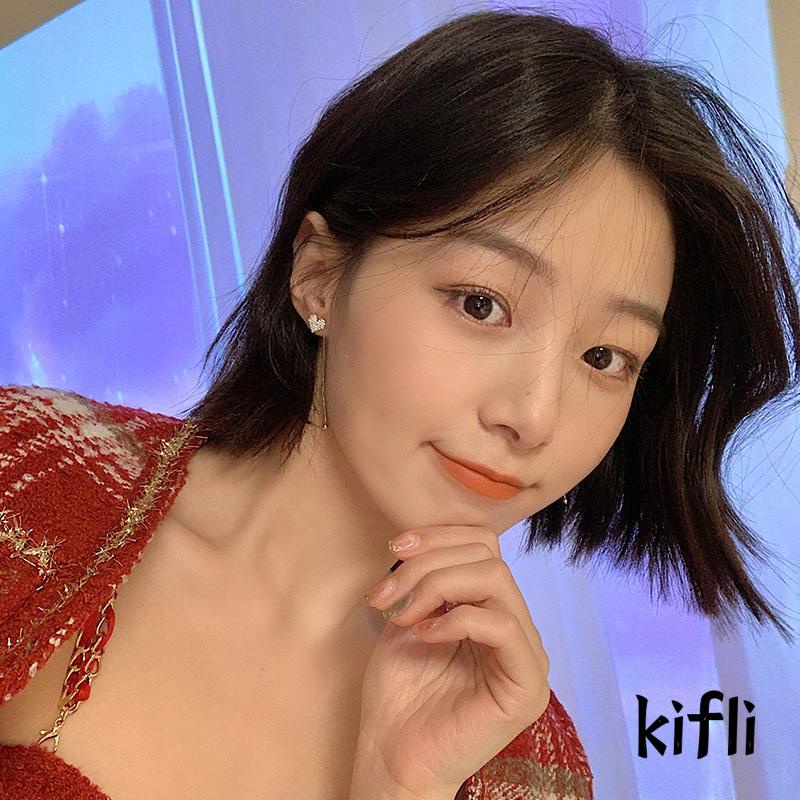 Anting Tusuk Gantung Panjang Desain Hati Hias Berlian Imitasi Untuk Wanita