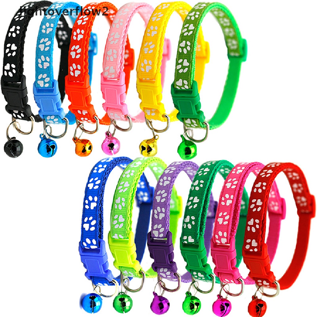 (lightoverflow2) Kalung Collar Adjustable Motif Telapak Kaki Kucing Warna-Warni Dengan Lonceng