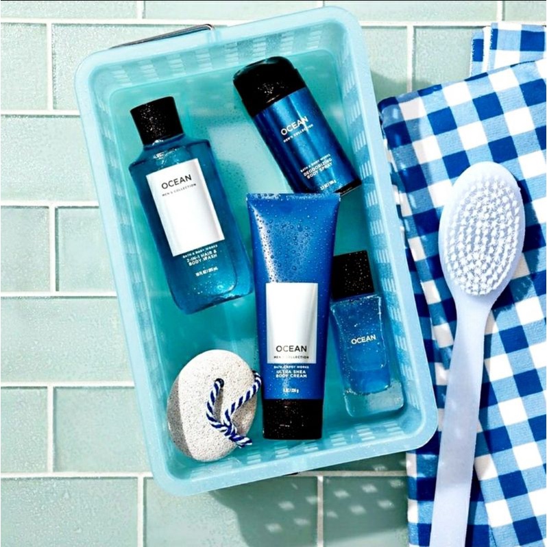 BATH AND BODY WORKS BBW MEN'S COLLECTION OCEAN SERIES BODY CREAM 226 G &amp; 70 G 2IN1 3IN1 HAIR , FACE &amp; BODY WASH 295 ML &amp; 88 ML DEODORIZING BODY SPRAY 104 G MINI COLOGNE 100 G &amp; 15 ML SHAVE GEL 191 G ROOMSPRAY 42,5 G POCKETBAC HANDCREAM 29 ML