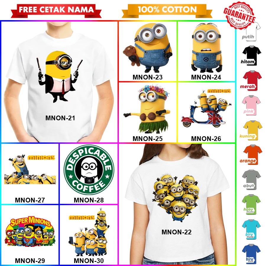 [FREE NAMA!!] Baju Kaos COUPLE  ANAK DAN DEWASA MINION BANYAK MOTIF