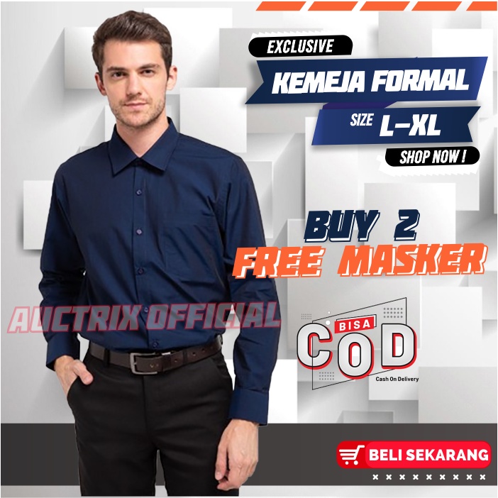 kemeja cowok polos lengan panjang slimfit hem pria kantor hitam navy putih maron army