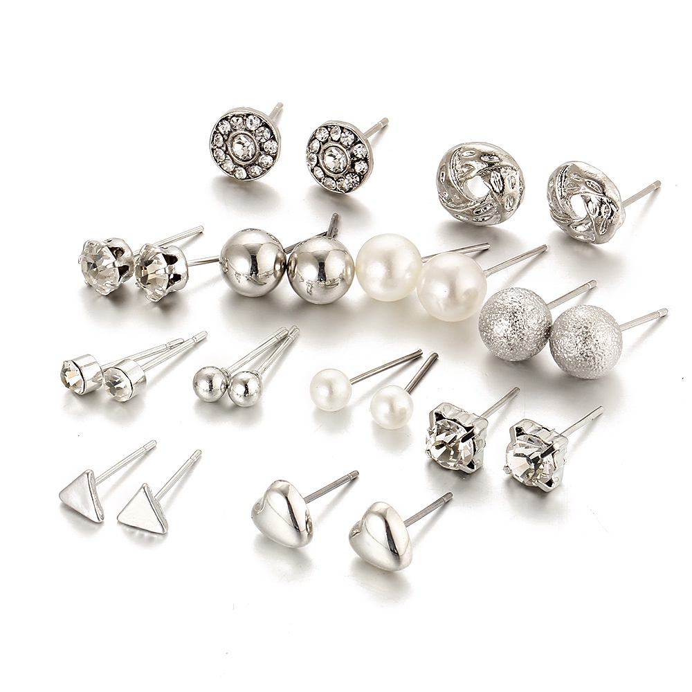 24pcs / Set Anting Stud Kristal Berlian Imitasi Bahan Stainless Steel Untuk Unisex