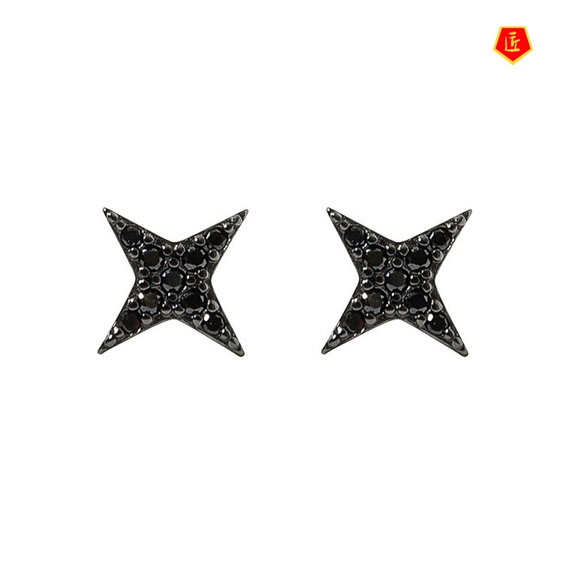 [Ready Stock]Dark Cool Girl Black Star Silver Stud Earrings