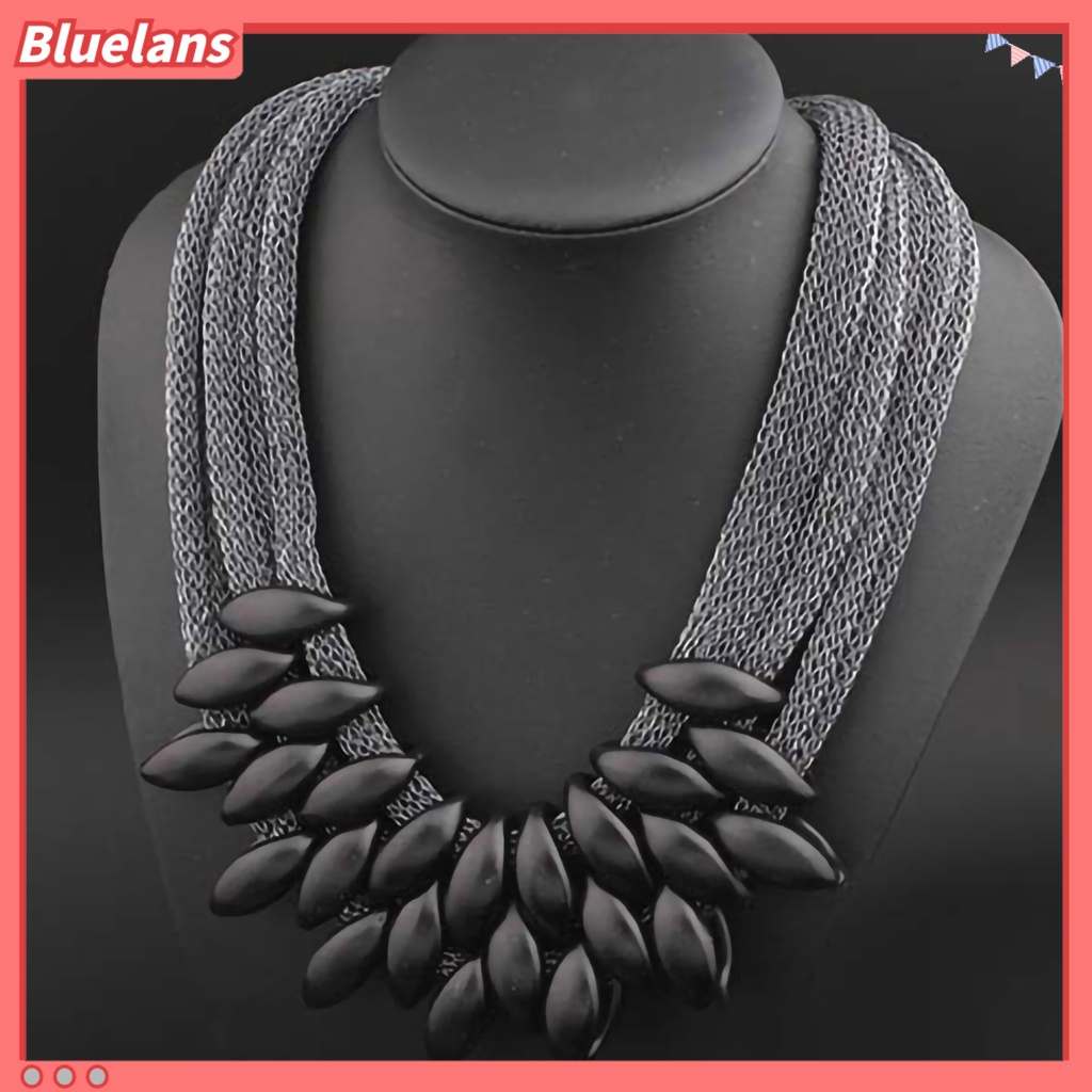 Bluelans Kalung Choker Multilayer Bahan Alloy Dengan Liontin Daun Untuk Pesta