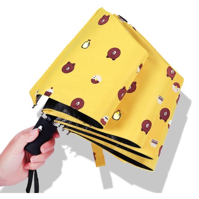 Payung Lipat Karakter Polkadot Line Brown / Payung Lipat Premium Karakter Lucu Imut Unik Polkadot
