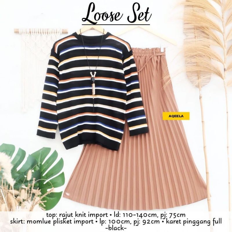 Setelan Rajut Lolipop Dan Rok Plisket Premium Loose Set