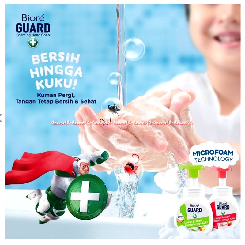 Biore Guard Microfoam 250ml Foaming Hand Soap Sabun Cuci Tangan Foam Busa Bersihkan Hingga Kuku Antibacterial Lawan Kuman Fruity Fresh Antibacterial Kemasan Isi Ulang Refill Pouch 450 ml