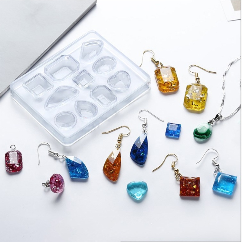 SIY  1 Set Crystal Epoxy Resin Mold Kit Earring Pendants Silicone Mould with Earring Hooks Jump Rings DIY Crafts Jewelry Making Material