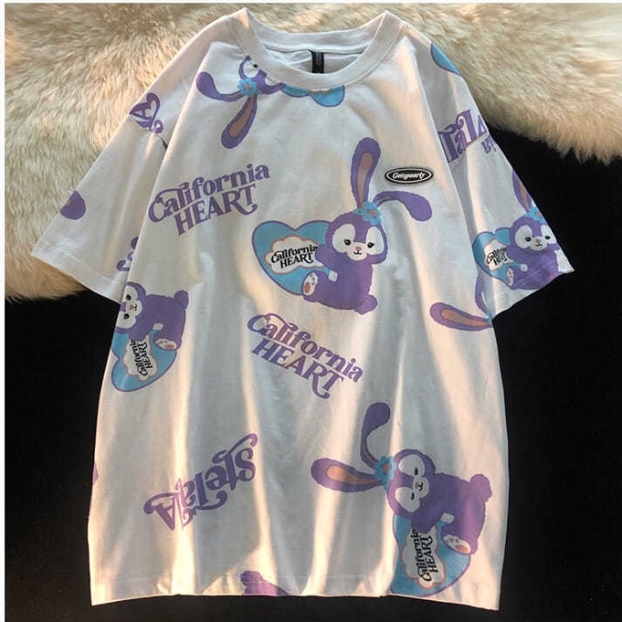 [littlecrab] Kaos Oversize Stellalou Trending T-shirt Kaos Couple Kaos Rabbit Kelinci Lilac Purple California Heart Korean Style