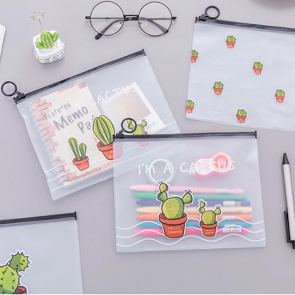 1/100Pcs  Cactus Zip Lock Plastic Bags  / Kawaii Stationery  Zip Lock Pencilcase Storage Bag Organizer for School supplies