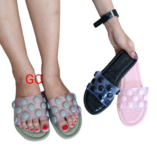 gos Import POLKA BENING Sandal Wanita Murah Slip Casual Teplek Sendal Cewek Flat