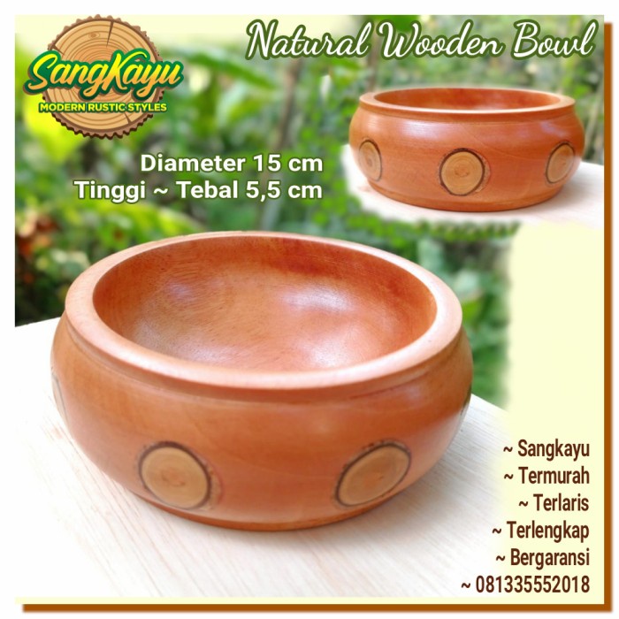 Mangkok kayu 15 cm wooden bowl mangkuk kayu kombinasi 15x5 Mangkok