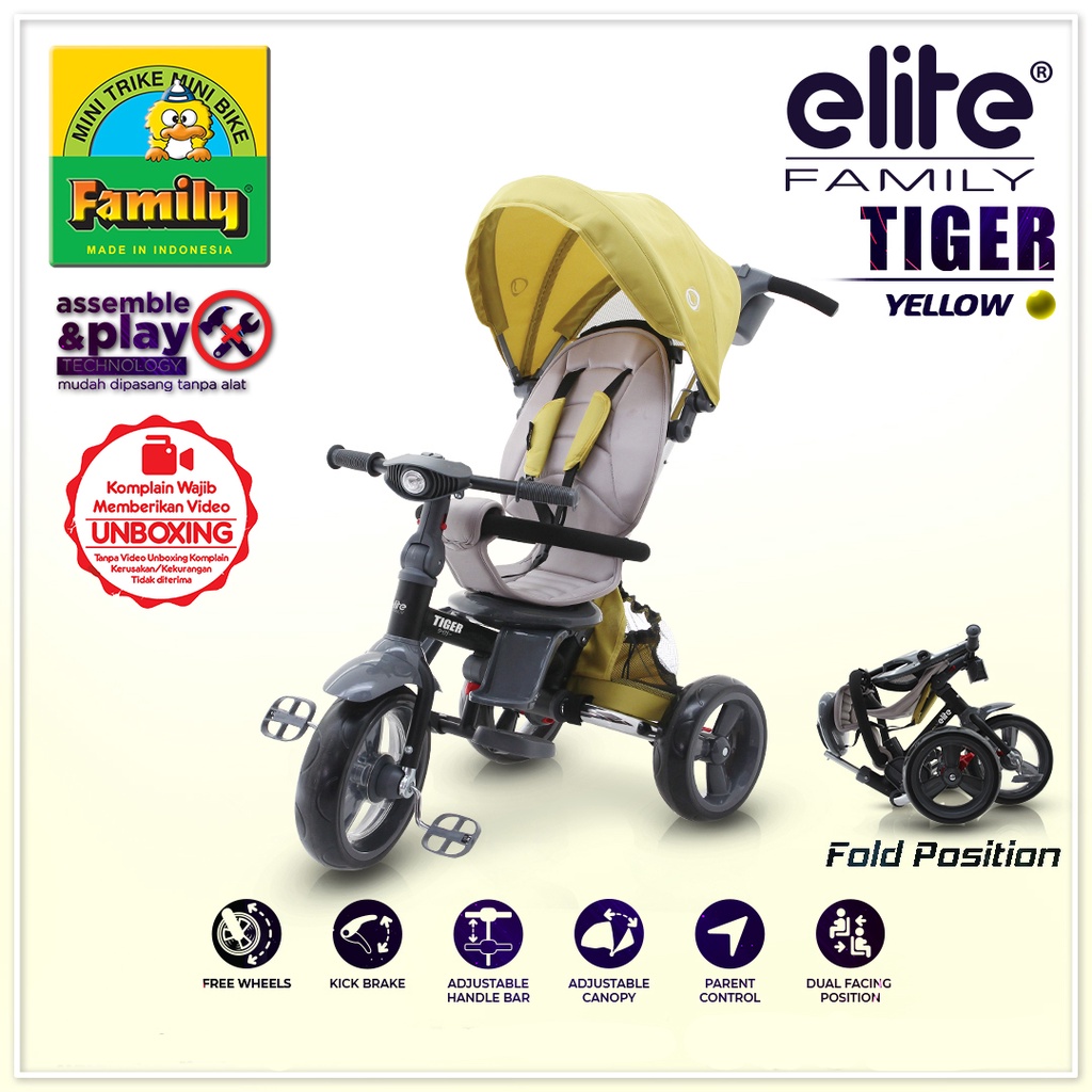Family Sepeda Anak Roda 3 Elite - Tiger / Stroller Bayi / Stroller Anak Lipat dan Seatbelt