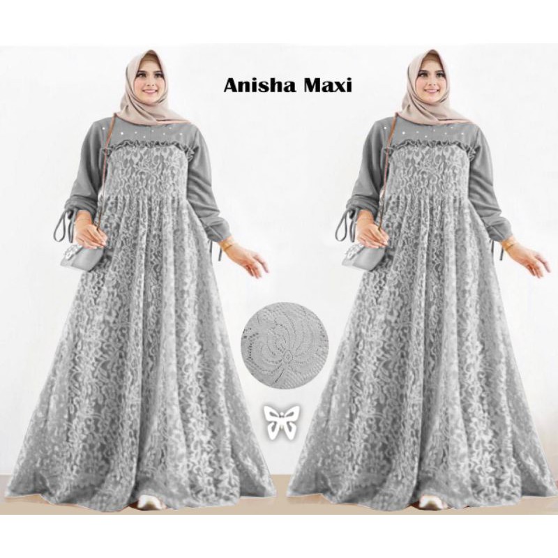 ELDE 5 - Anisha Maxi GAMIS Brukat JUMBO Dress L - XL - 3XL - 5XL moscrepe + brukat variasi mutiara busui