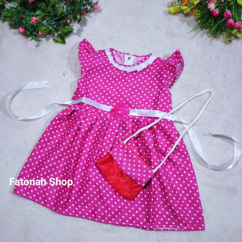 Dress anak 1 2 tahun tas lucu polkadot baju anak cewek fanta LUCU ( dress TAS POLKANA )