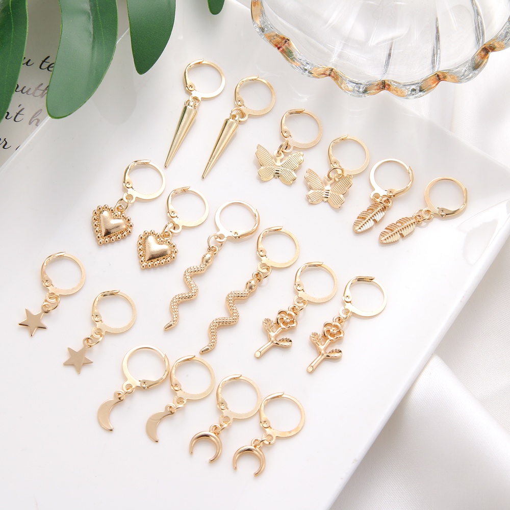 18pcs / Set Anting Tusuk Desain Kupu-Kupu / Bunga / Geometri Bahan Metal Warna Gold Untuk Wanita