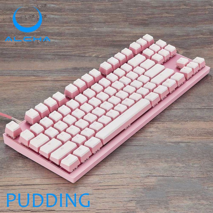 ALCHA KEYCAPS PUDDING / PUDING BACKLIT MECHANICAL KEYBOARD WHITE-PINK