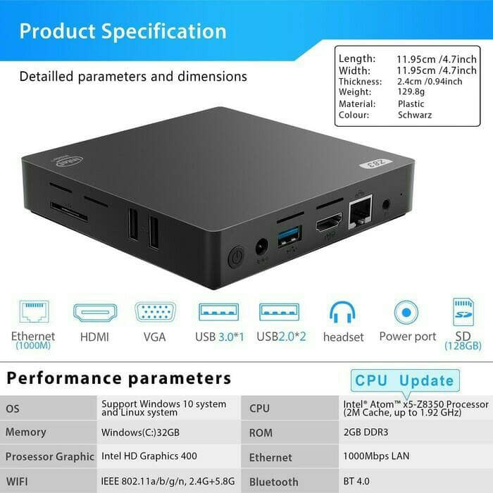 Z83V Mini PC - WINDOWS 10 PC Intel Atom x5-Z8350 Support HDMI VGA