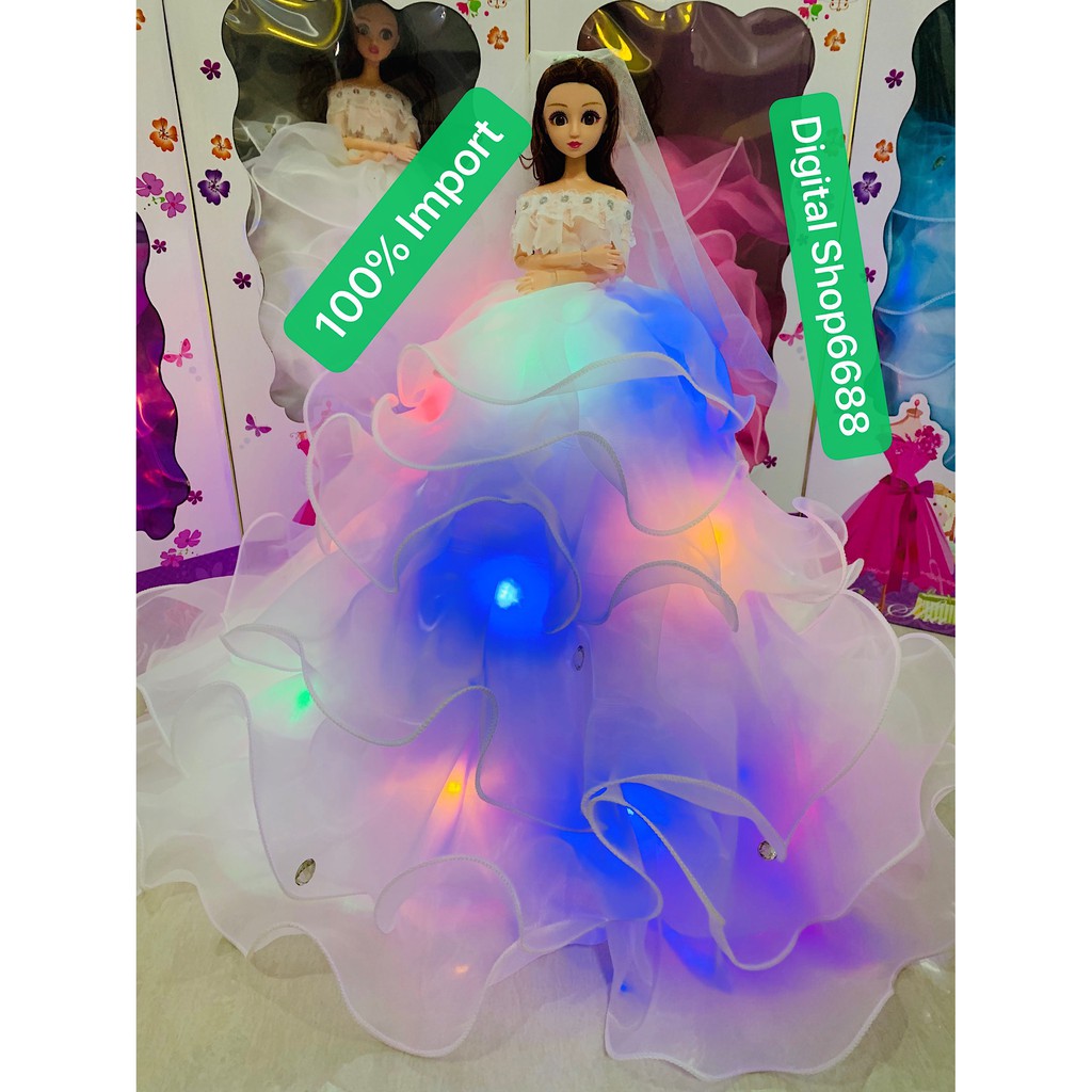 Gaun Pernikahan Boneka Barbie &amp; LED Ukuran Tinggi 50cm