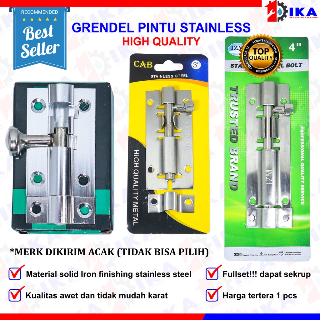 TERMURAH Grendel Stainless Stanlis Tebal Selot Pintu Selot Jendela Kunci Pintu Grende ANTI KARAT / Grendel Slot Pintu Jendela 1,5 inch, 2 inch, 3 inch, 4 inch, 5 inch / Grendel Pintu Stainless / Slot Jendela. / Slot Pintu Kuning 2&quot; l Jendela Plat Tebal Gr