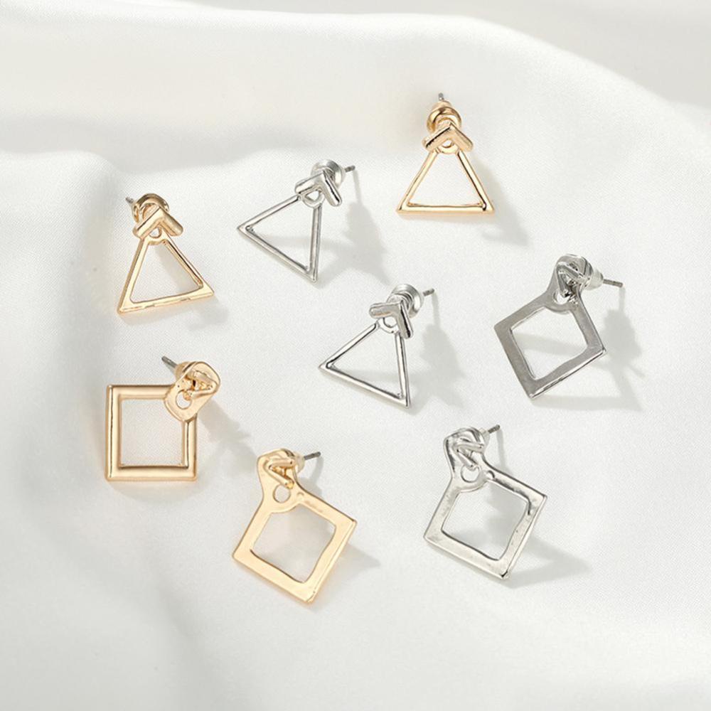 Timekey Anting Tusuk Gantung Wanita Bahan Metal Desain Belah Ketupatsegitiga Hollow Gaya Simple Untuk Hadiah A5K7