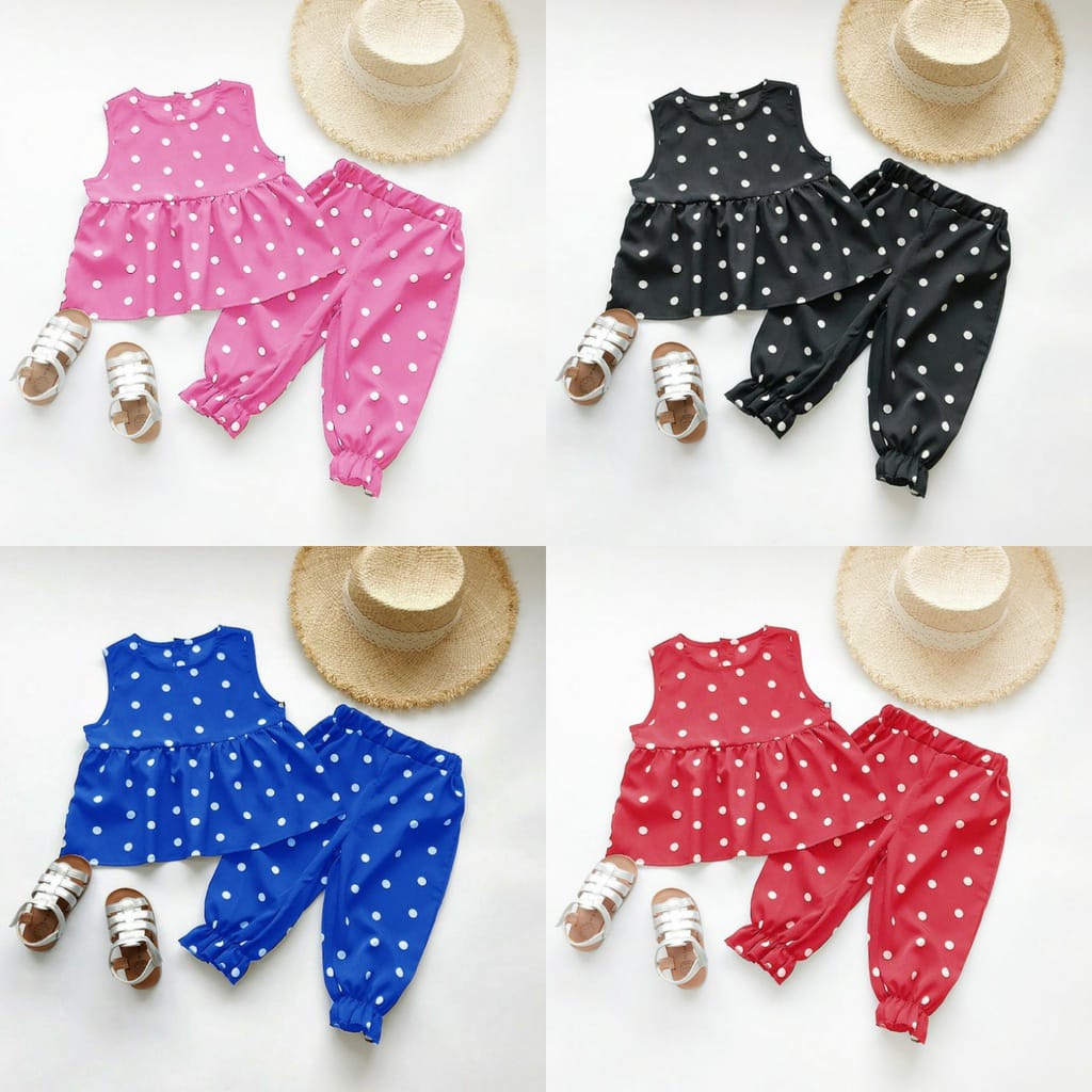 Baju Setelan Dot Setelan Anak Cewek Model Casual Terkini