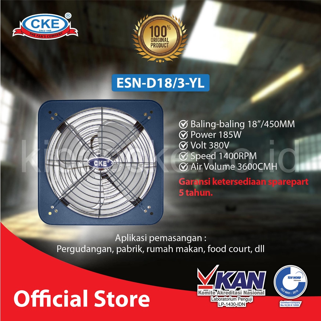 Exhaust dinding tembok /hexos dinding 18 Inch/Exhaust Fan CKE DBN ESN-D18/3-YL 380V Fan Rumah Toilet