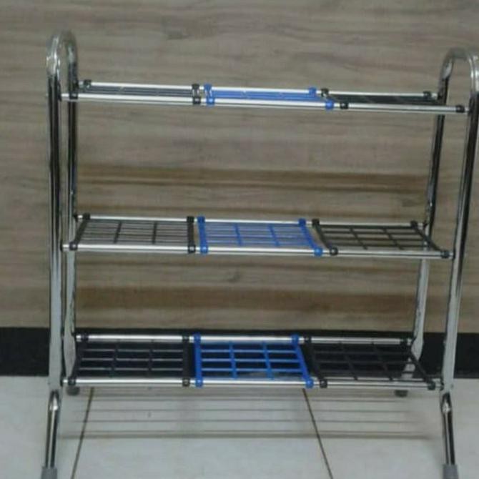 rak sepatu susun stainless 3 susun