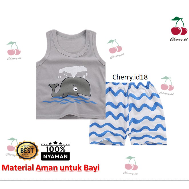 Cherry COD Setelan Baju Anak Laki Laki Tanpa Lengan Katun Import / Kaos Singlet Kaos Oblong Anak / STL06