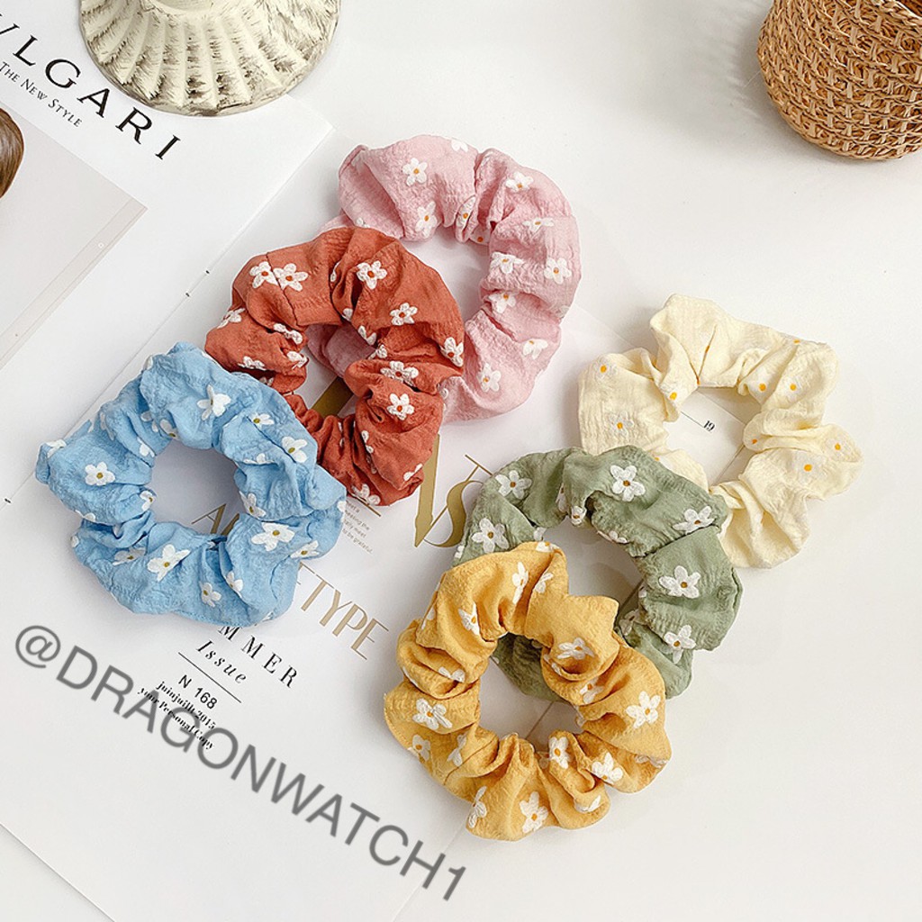 [Fashion Wanita] Ikat rambut Donat Pola bunga kecil gaya korea tali rambut kain elastis import  T006