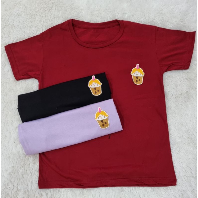 KAOS PATCH BOBA / KAOS WANITA / TUMBLR TEE LILAC MAROON HITAM