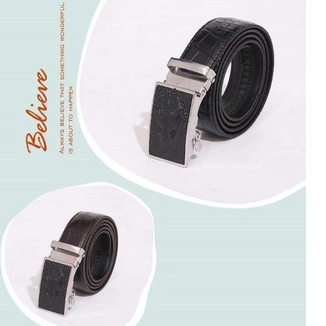 ♠ [Premium Croile men belt] ikat pinggang pria model rel matic semi kulit buaya hitam cokelat ✥