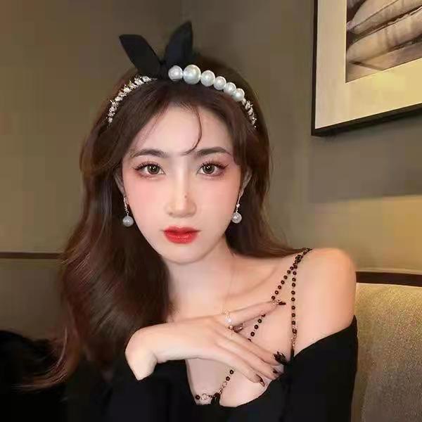 (Hello Girl)B30 Bando Wanita Bandana Mutiara Pita Gaya Korea Import