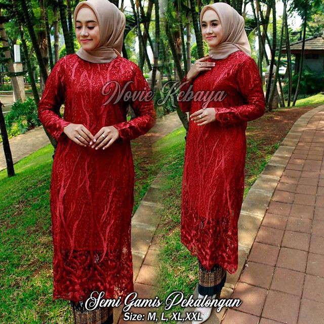 Stelan Kebaya Semi Gamis Pekalongan Warna Maroon / Kebaya Modern