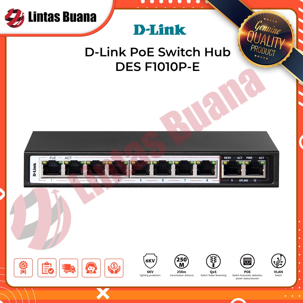 D-Link Switch DES-F1010P-E 10-Port 10/100 switch with 8 PoE ports