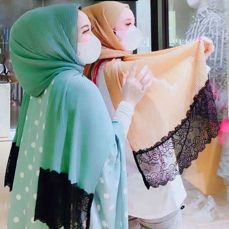 jilbab pashmina plisket renda premium/ hijab plisket renda