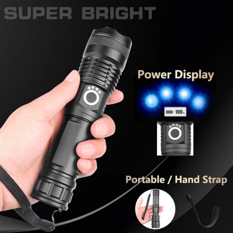 XHP50 Senter LED USB Recharge Jarak Jauh 600 - 1000M 15000 Lumens XHP50 Super Terang Anti Air