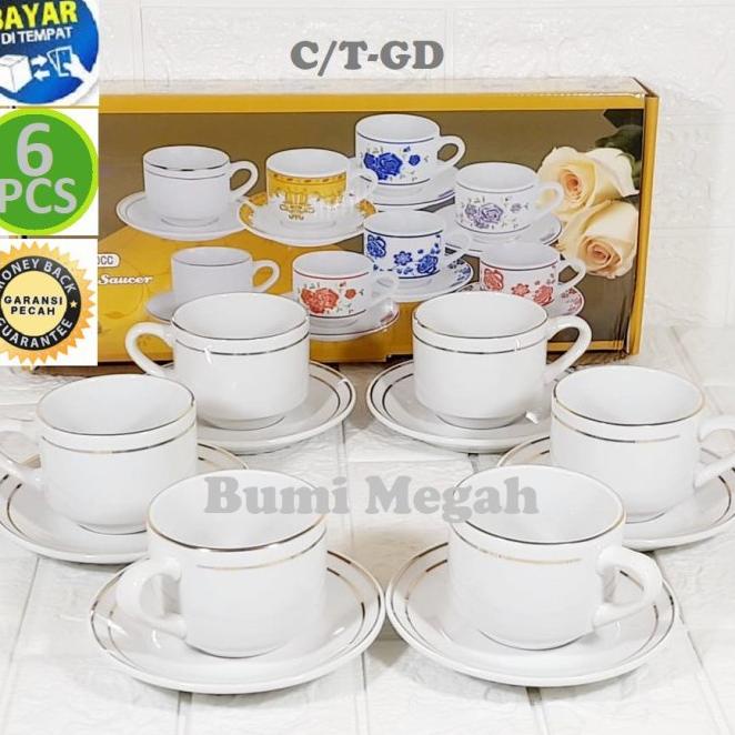 Cangkir kopi / cangkir teh + tatakan, keramik (6set) Bit Keramik -Diskon Besar