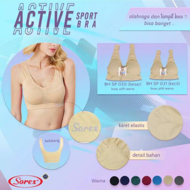 SOREX Active  Sport Bra Strech SP 021 Busa tipis Tanpa kawat